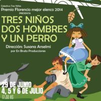 Tres niños, dos hombres y un perro